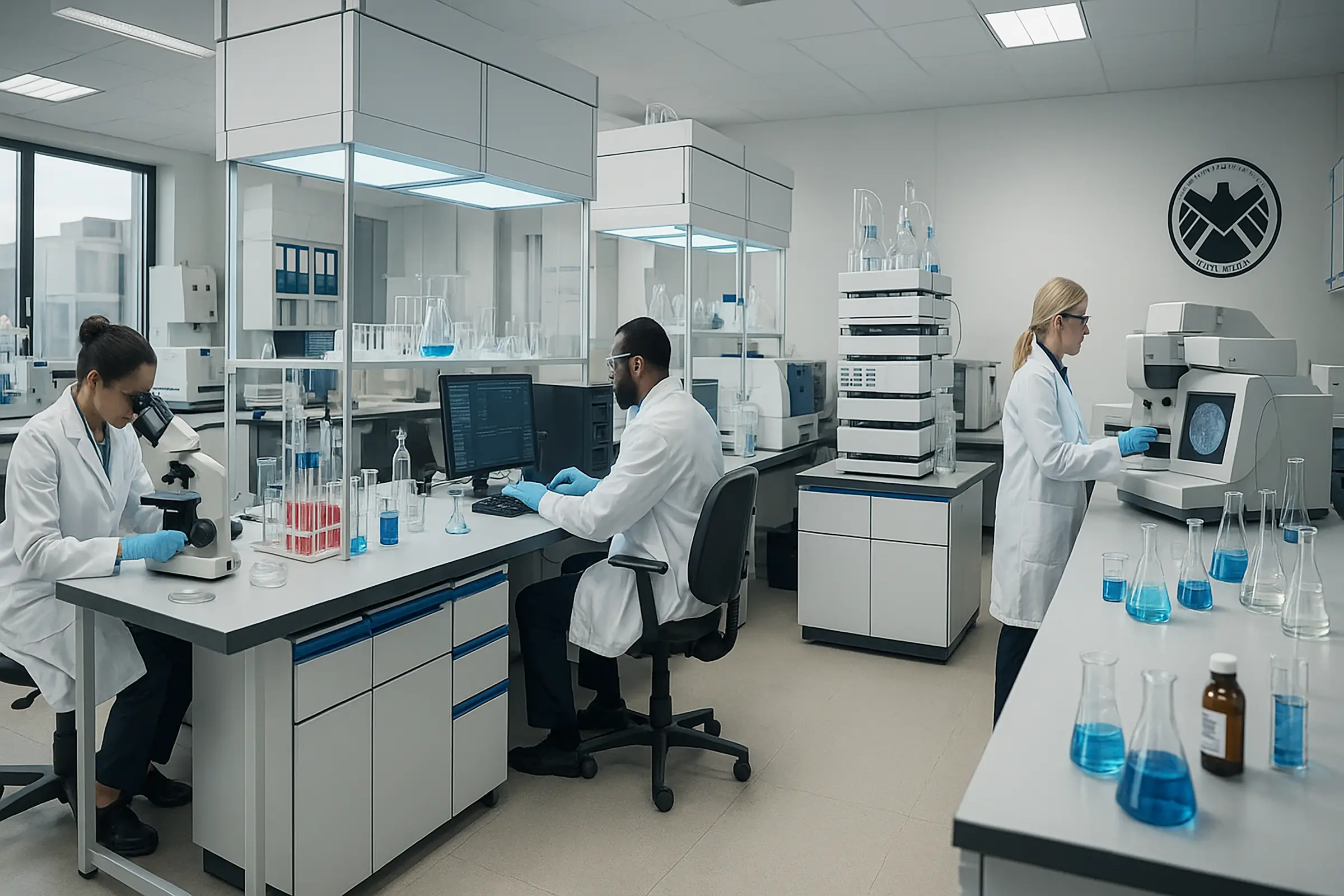 Scientists working in advanced laboratory