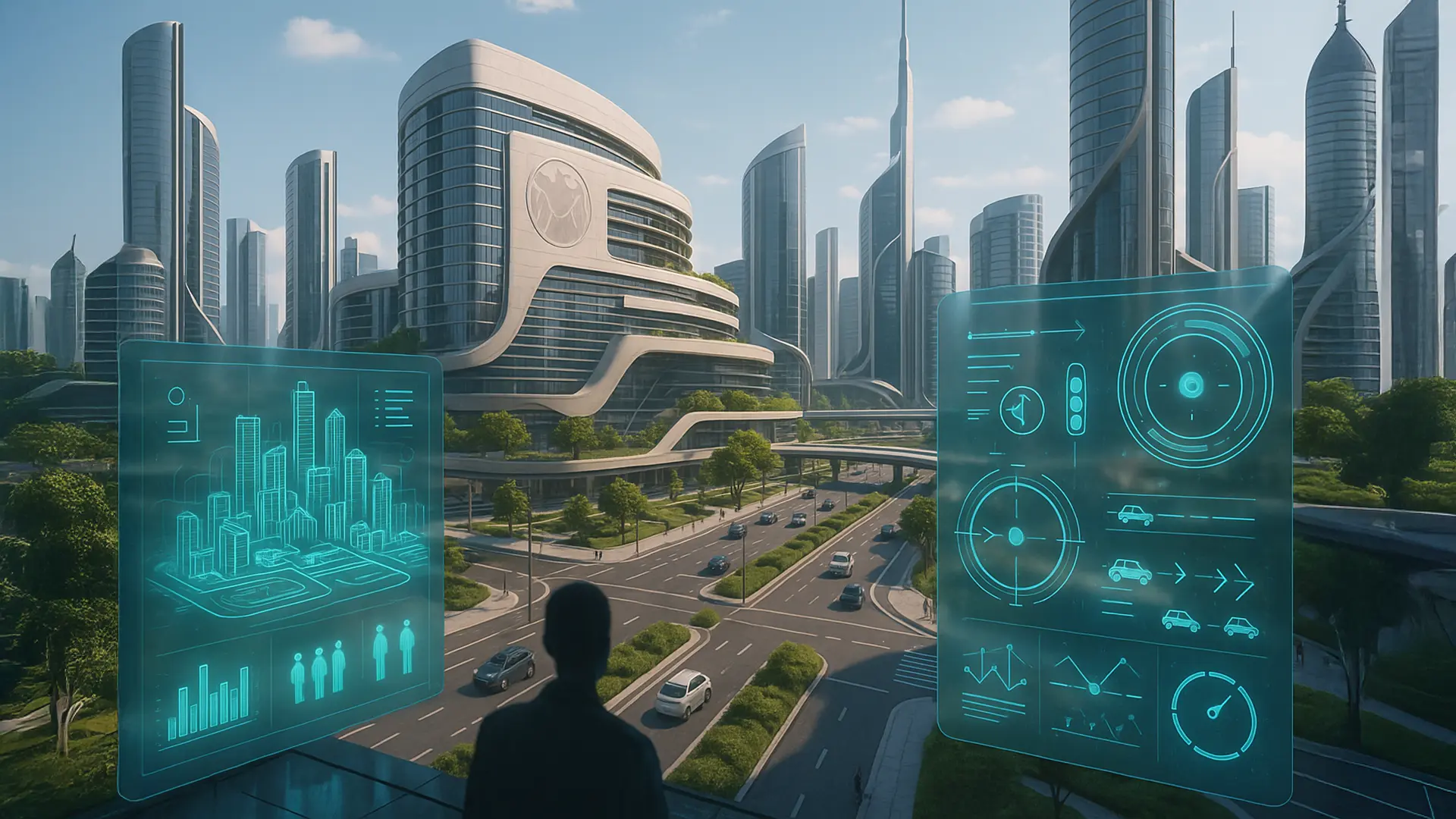 Advanced AI processing center with autonomous system displays